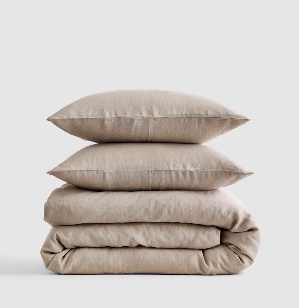 NWT Quince 100% European Linen Duvet Cover FULL/QUEEN Set + 2 Shams TOFFEE $194